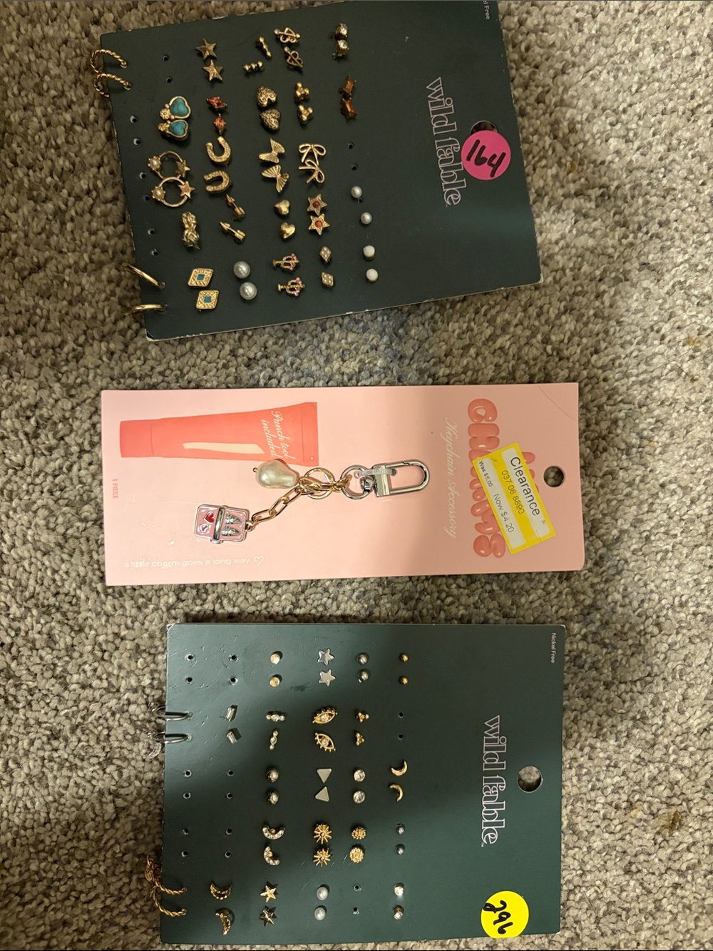 wild fable Gold Tone Earring & Lip Charm Keychain Set - Gold & Turquoise
